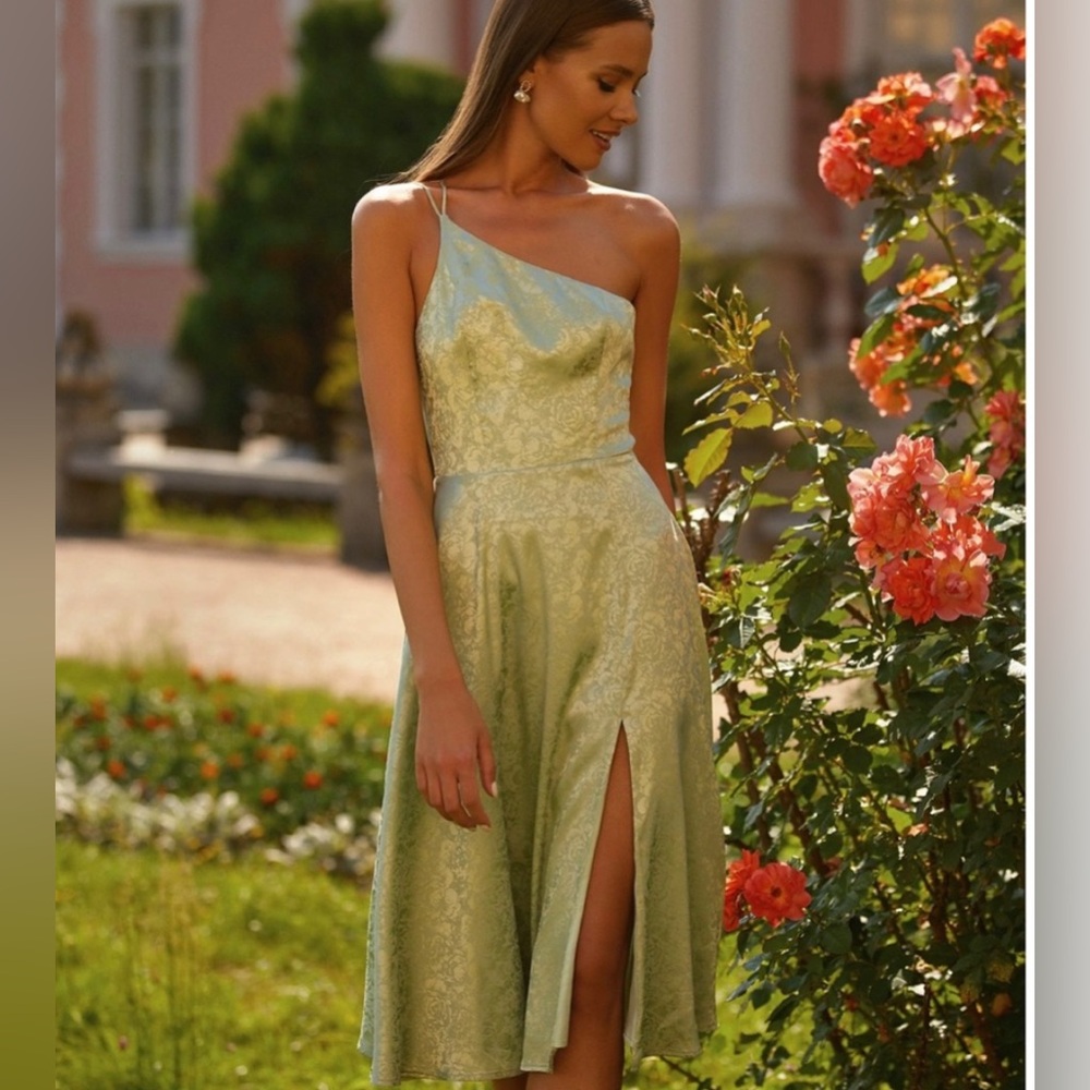 Alamour The Label Brigette One Shoulder Dress Light Green Size XS